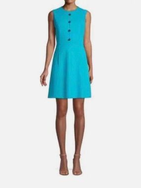 Elie Tahari Louisa Knit A-line Dress in Aquarius Blue, Size 12